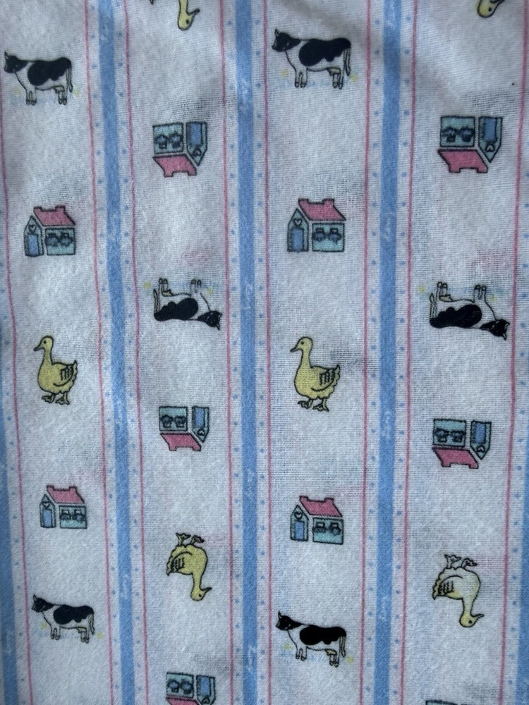 3+ Yards Vintage Flannel Fabric Farm cow Duck Cottage Pastel White Nursery