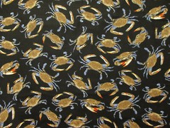 Blue Crab Crabs Sea Food Realistic Snacks Black Food Cotton Fabric FQ