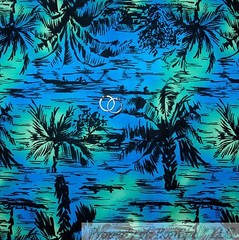 BonEful Fabric FQ Cotton Quilt Blue Black Green Palm Tree Tropical Island Boat L
