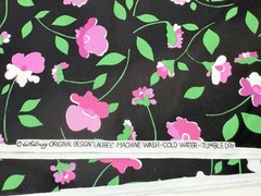 Vintage Whitney Original Design Laurel Black Pink Flower Fabric 2 Yards