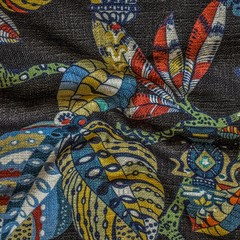 Black, Red, Green Printed Cotton Fabric by the Yard, 1 Yard Black Cotton Fabric