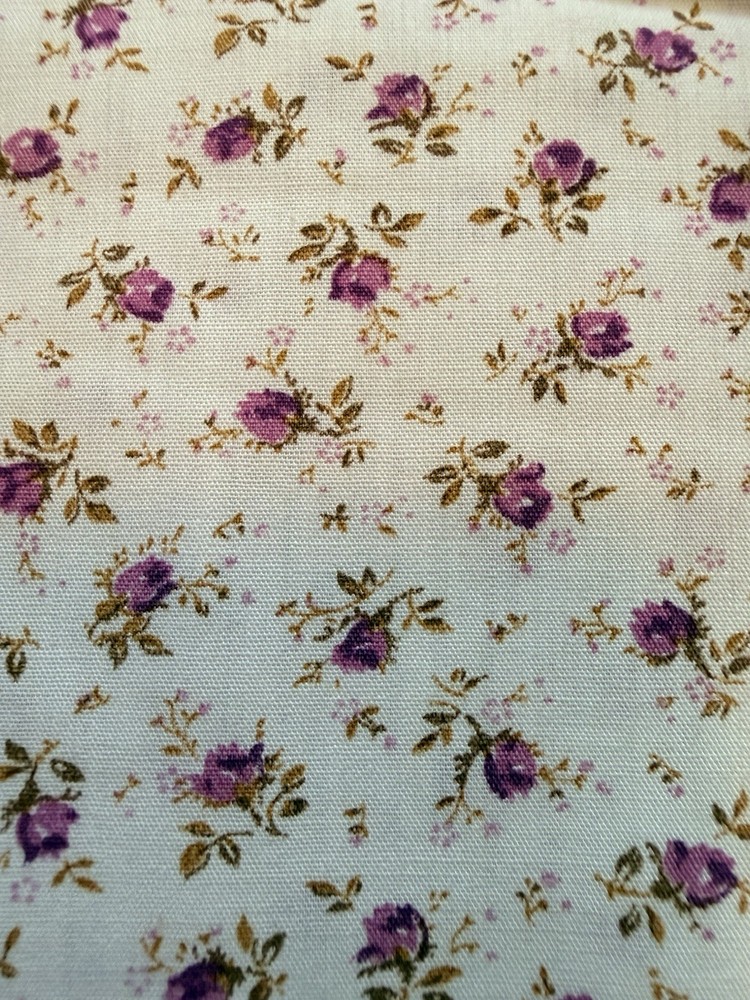Lightweight Cotton Fabric White Purple Rosebuds 110” x 44” (3 Yards) Pretty!