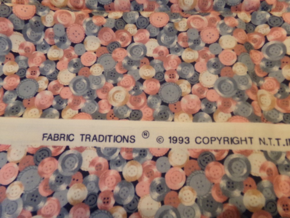 1 YD X44″ VINTAGE PASTEL BUTTONS BUTTONS/FABRIC TRADITIONS COTTON NEW #6964