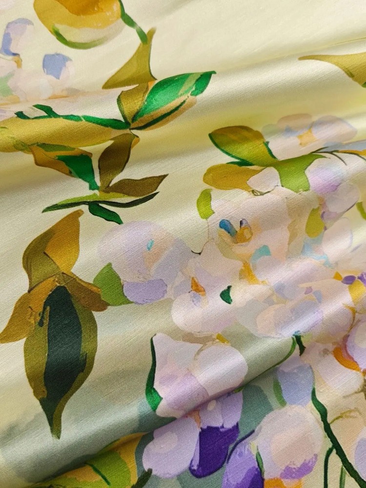 Heavy Natural Silk Flax Charmeuse Material Floral Silk Linen Suit Jacket Fabric