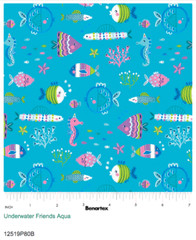 Benartex Mystical Mermaids ~ Underwater Friends in Aqua 100% Cotton Fish Fabric