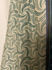 100% Silk Faille Geometric Motiff Border Teal Cream Dotted Pinwheel 6 Yards