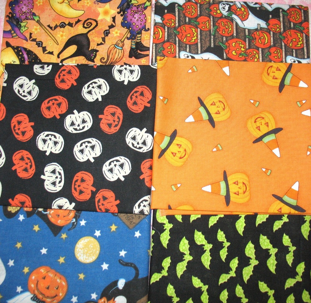 Fat Quarters FQ cotton bundle of 6 lot HALLOWEEN NOVELTY PRINTS 18X22″ pressed B
