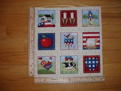Americana Red White Blue Heart Rooster Cotton Quilt Fabric Panel Blocks (9)