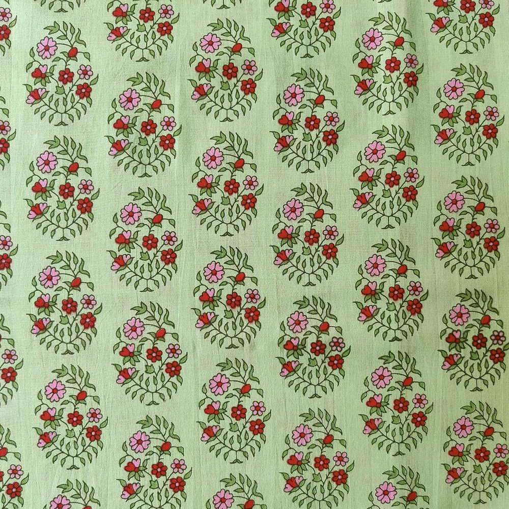 Hand Block Print Fabric by the Yard – PRECUT 5 Yards 42 Inch Width – 100% Cotton