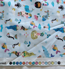 Hobby Lobby Cotton Fabric Mermaid Dolphin Unicorn on Light Blue 45″W x 1⅓ Yds