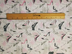 VINTAGE PARIS SHOES PUMPS HEELS SHOE FRENCH WRITING COTTON FABRIC BTHY