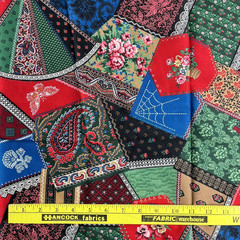 Patchwork Flowers Butterflies Red Green Blue Fabric 48′ x 44″ Cotton