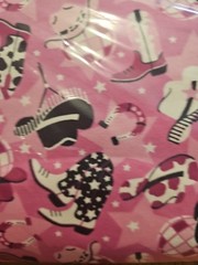BOLT 8 YARDS PINK COWGIRL DISCO BOOTS HAT HORSE FLANNEL FABRIC SEWING RAG QUILT