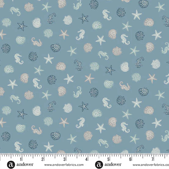 ANDOVER – Driftwood by Makower UK – Sealife – Blue ,1/4 yard