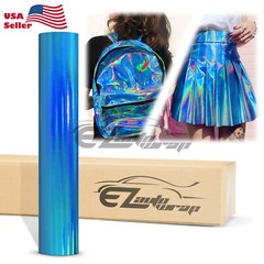 Fabric Holographic Sky Blue Cloth Vinyl Weave PU Faux Leather Iridescent Craft