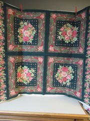 VTG GREEN W/PINK FLORAL PAISERY Patchwork 4 PILLOW COTTON FABRIC PANEL NE