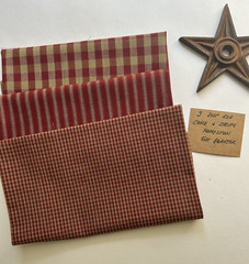 3 DEEP RED Check and Ticking Stripe Fat Quarters 100% Cotton Fabric
