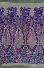 Francesca IRIDESCENT PURPLE Vines and Diamonds Pattern Sequins on NUDE Mesh Lac