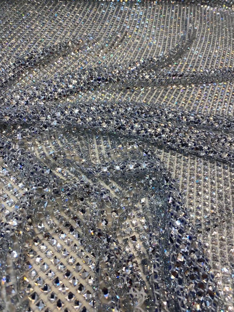 Silver Diamond Rhinestone Mesh Fabric – Sparkly Crystal Net Fabric By The Yard