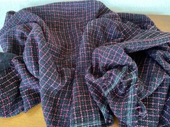 BEUTIFUL FRENCH 100% SILK WOOL BLACK AND RED CHECKERED SHIMMERING FABRIC