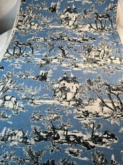 Fabric -VTG French Toile De Jouy Country Pastoral Indigo Linen Blend BTY x 55″ W