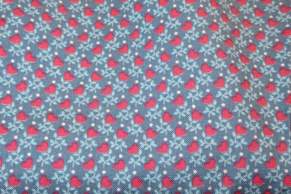 VIP Prints Fabric 100% Cotton YARDAGE Bright Dark Pink Hearts on dk Powder Blue