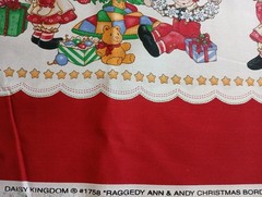 Raggedy Ann & Andy Christmas Border Hearts Fabric