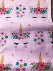 1 Yard Pre-Cut Unicorns Floral Crowns on Pink Quilting Cotton Fabric