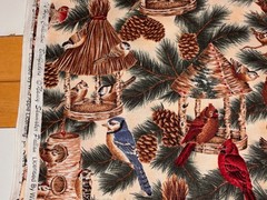 2 3/4 YDS COTTON FABRIC WINTER IS HERE BIRDFEEDERS KAUFMAN BLUE JAYS CARDINALS