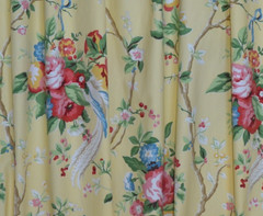 10 yds avail/VINTAGE BRAEMORE FLORAL w/BIRDS / 100% Cotton/ lemon or buttercream