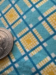 Quilting Fabric Aqua Teal Mustard Geometric Plaid 16×18 Remnant