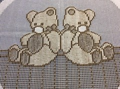 Pillow Panel, Two-tone Lace – Nursery, Teddy Bear Twins, Quilt Centerpiece