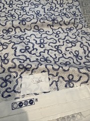 Vtg Concord Fabrics Joan Kessler 52 X 5 Yds Blue Bow On White Beauregard