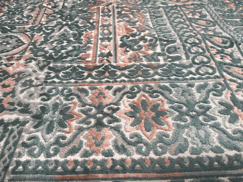 Cut Velvet Tapestry “Muir” Teal/ Apricot DV Kap 4376 43 x 56 Made to Order BoHo