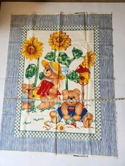 Vtg Teddy Bear Sunflower Theme Fabric Panel Quilt Blanket Sewing Wall Hang Baby