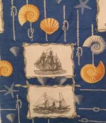 Jo-Ann Fabrics New Material 33×55 inches Ships & Shells on Blue Crafts Quilt Sew