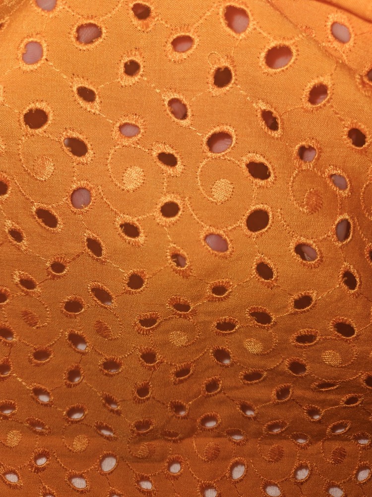 Burnt Orange Eyelet Fabric 46″ x 52″ Cotton Oval Dot Broderie Anglaise Remnant