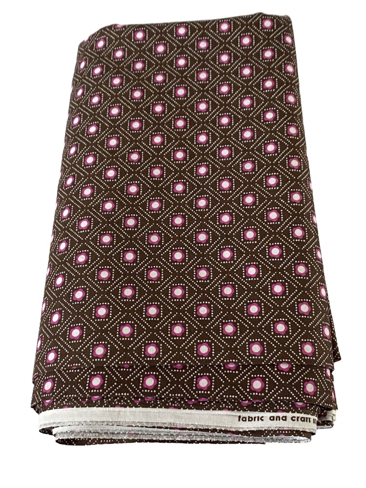 5.7 Yds Jo-Ann Pink Brown Geometric Print Quilting Cotton Fabric 44″W x 208″L
