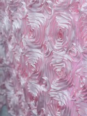 Beautiful Pink 3D Rose Rosette Embroidery Satin Fabric 58″ width by the Yard