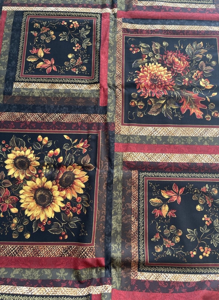 P&B Textiles “Abundance “ 100% Cotton Fabric 43”x101” Fall Flowers Panels