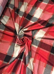 Beautiful black red gray beige combination soft Jersy plaid 60” wide.