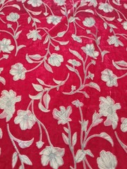 VTG 90s Red Floral Burnout Velvet Fabric 55″ Wide 4.94 Yards