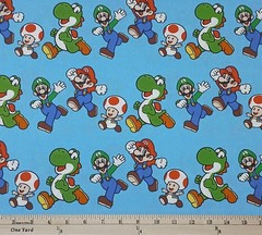Cotton Super Mario Friends Jump Videogames Blue Fabric Print by Yard D601.25