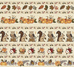 Autumn Fabric Owl Squirrel Pumpkin Stripe Hello Fall Cotton by Henry Glass Yard