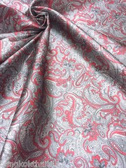 Paisley Print NON-STATIC Viscose Satin Feel Material Fabric BTY – Burgundy Ivory