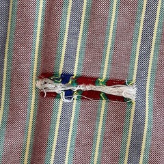 Vintage Stretch Denim Fabric Red Blue Green Stripes Distressed 60” x 51”
