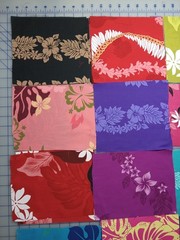 40 pcs of Hawaiian print remnants, approximately 7″ x 8″ for quilting; preowned
