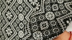 Rayon Challis Crepe Fabric By The Yard Black White Geometric Floral Pattern