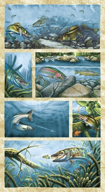 Fish Bass Fishing Fabric 24″ X44″ Panel Keep It Reel Cotton by Blank Quilting