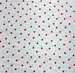 Tiny Red Heatrs and Polka Dots White Cotton Fabric 30″ #29